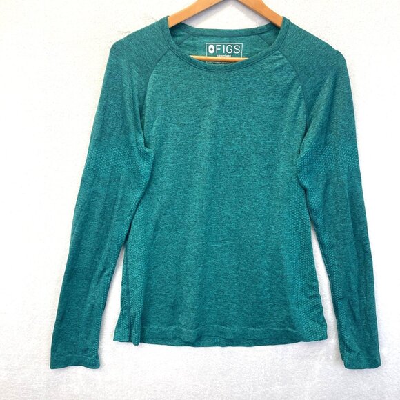 FIGS Salta Seamless Underscrub Long Sleeve Shirt Womens Large Teal Green Stretch - Picture 1 of 12